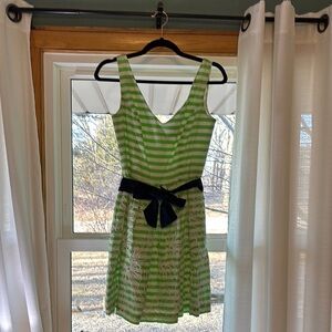 Lilly Pulitzer Green and White Striped Dress with Blue Bow
